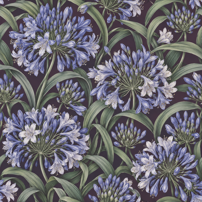 Wallpaper section revealing naturalistic blending of purples, blues, and greens for a living-wall feel.