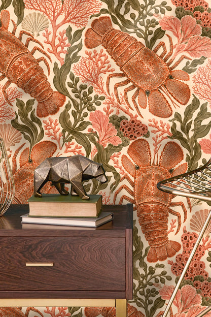 Sample of coral and seaweed pattern alongside slipper lobster artwork