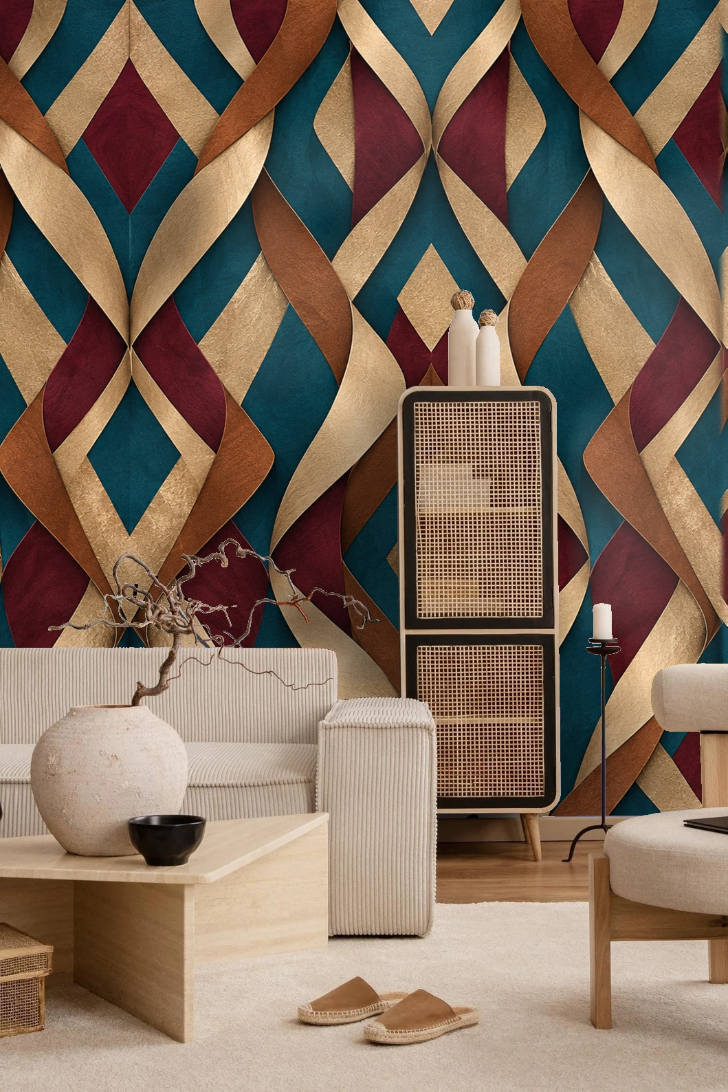 Tidefold Harlequin wallpaper shown in an interior setting