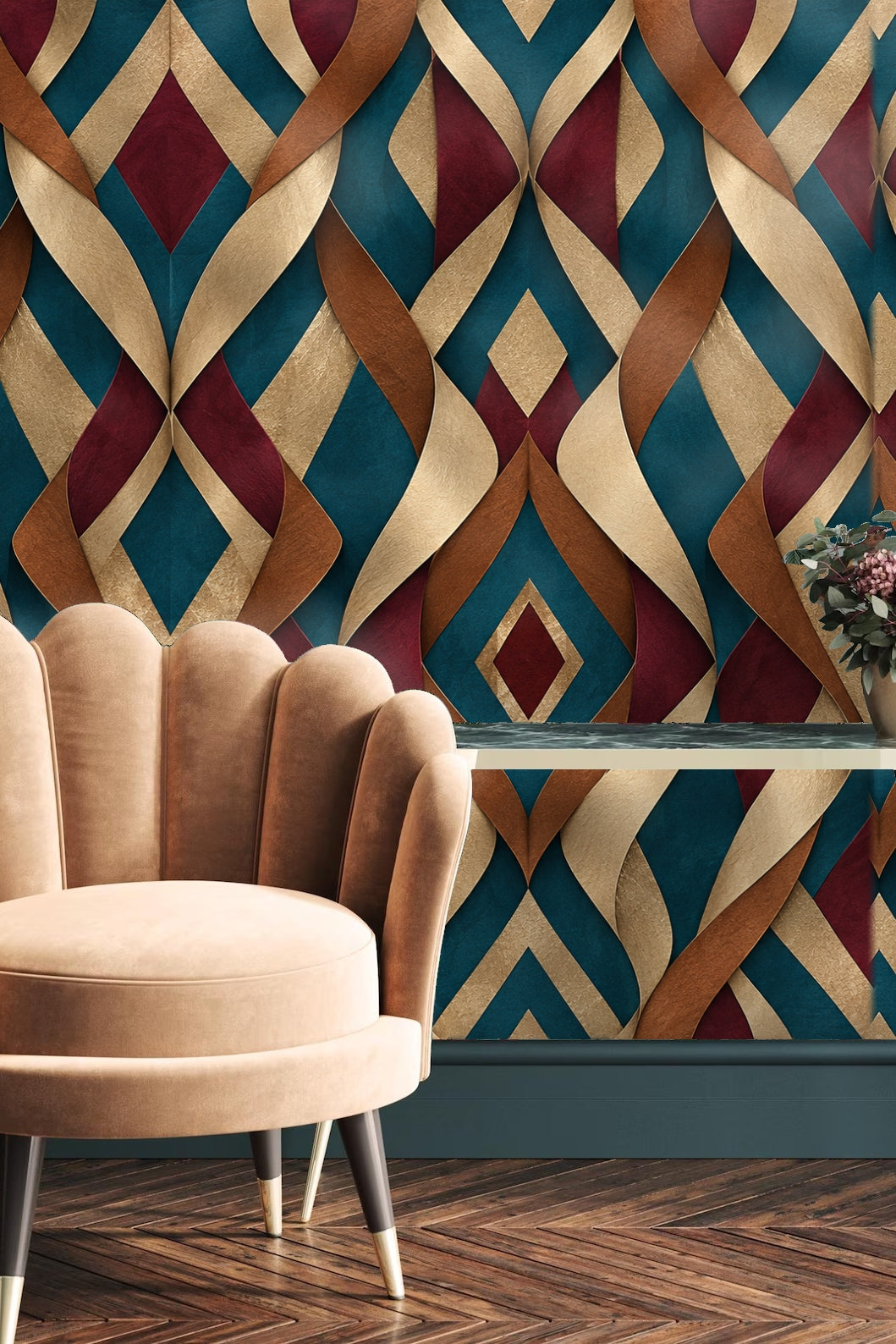 Tidefold Harlequin wallpaper shown in an interior setting