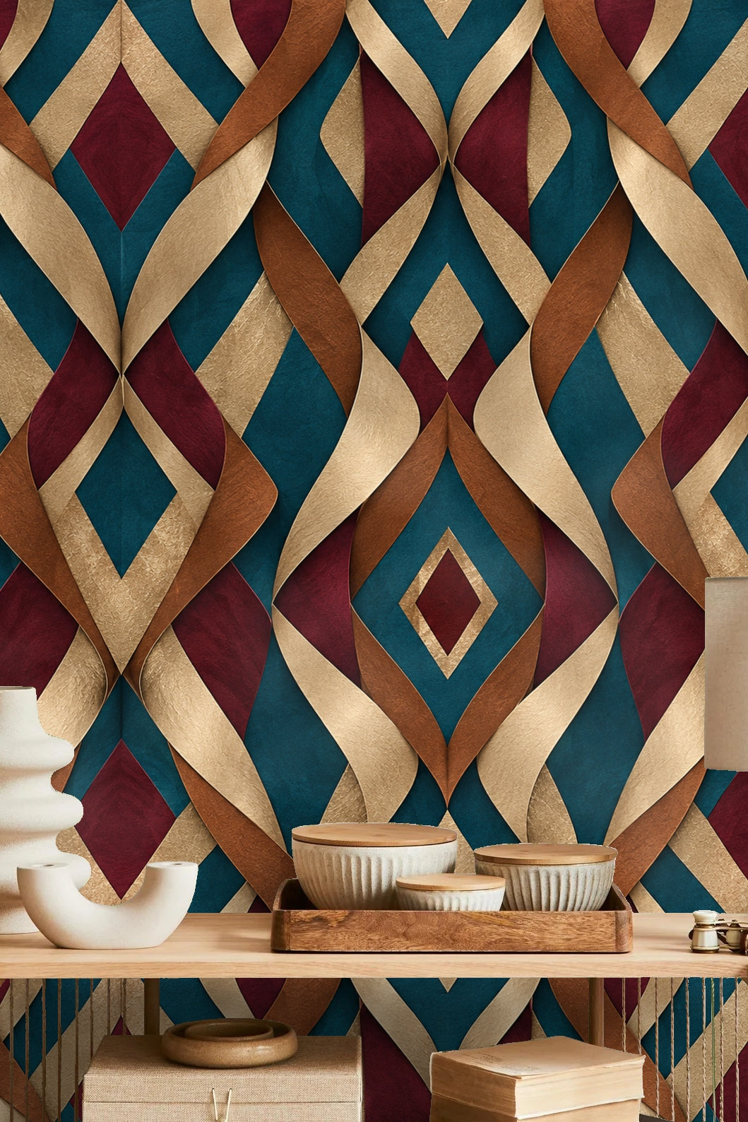 Tidefold Harlequin wallpaper shown in an interior setting