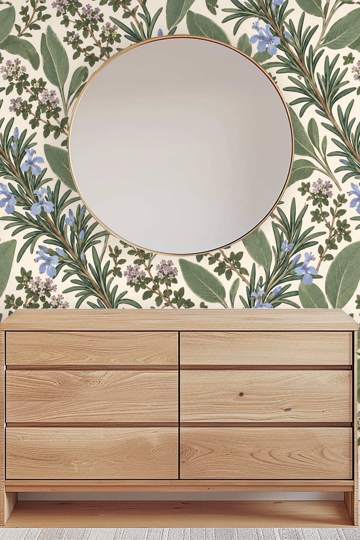 Leaf clusters and flower buds forming an elegant natural motif
