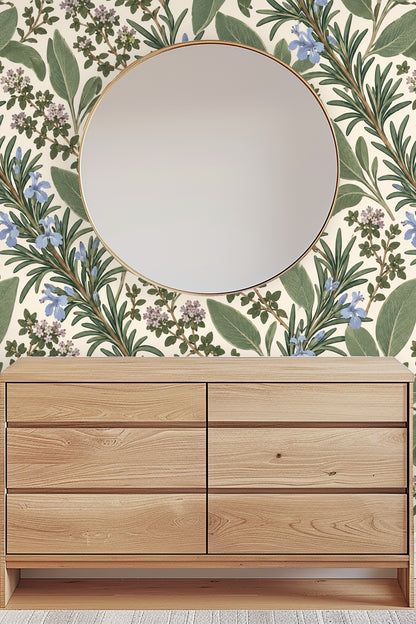 Leaf clusters and flower buds forming an elegant natural motif
