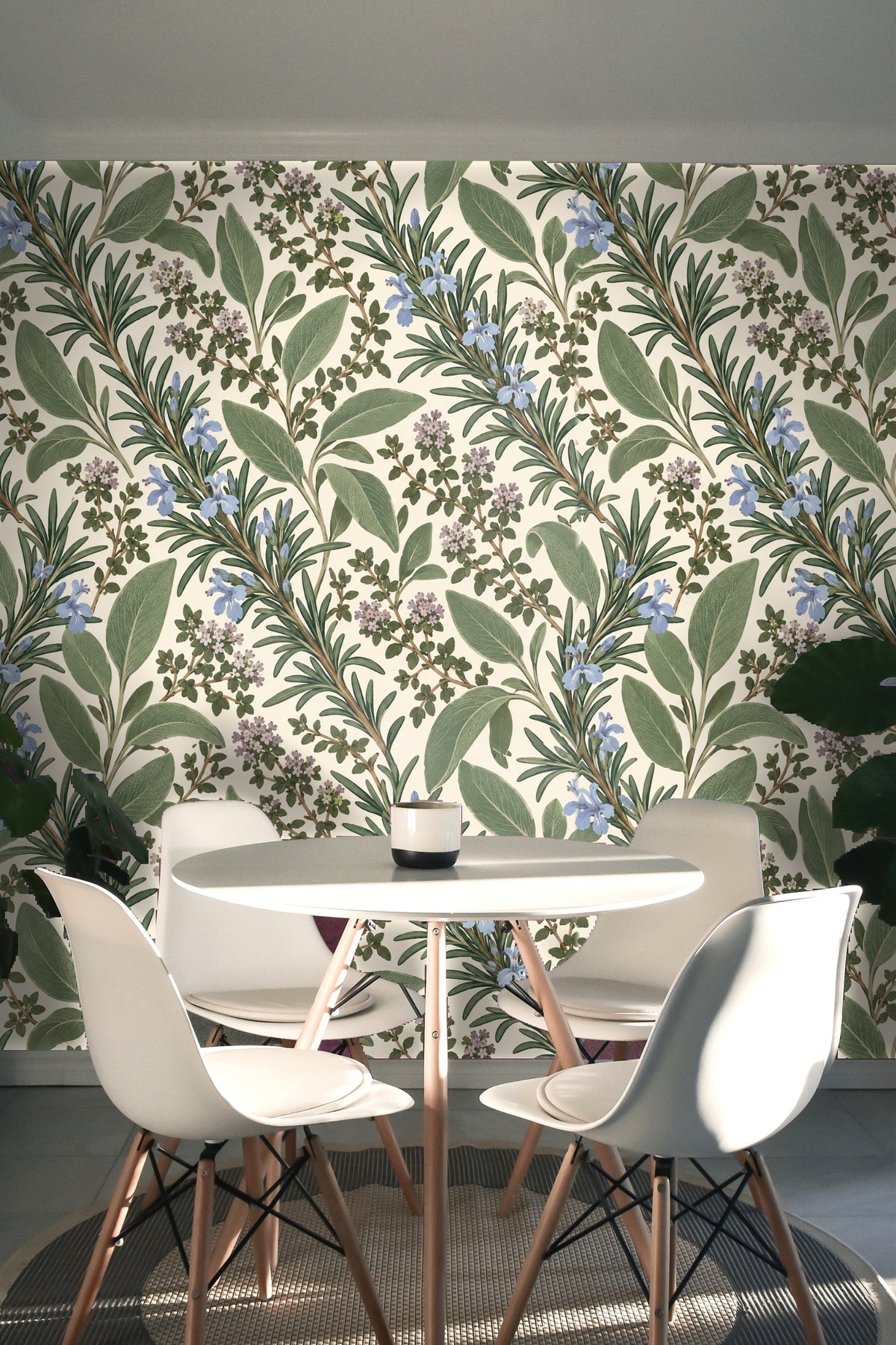 Pattern repetition showcasing overlapping herb sprigs and foliage