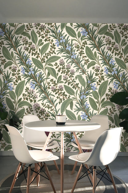Pattern repetition showcasing overlapping herb sprigs and foliage