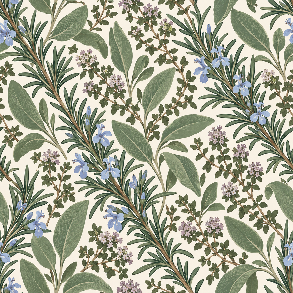 Blueprint-like detail of botanical lines in Herb Garden Sprigs wallpaper