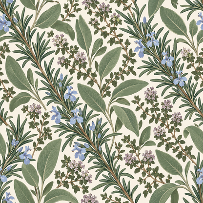 Blueprint-like detail of botanical lines in Herb Garden Sprigs wallpaper