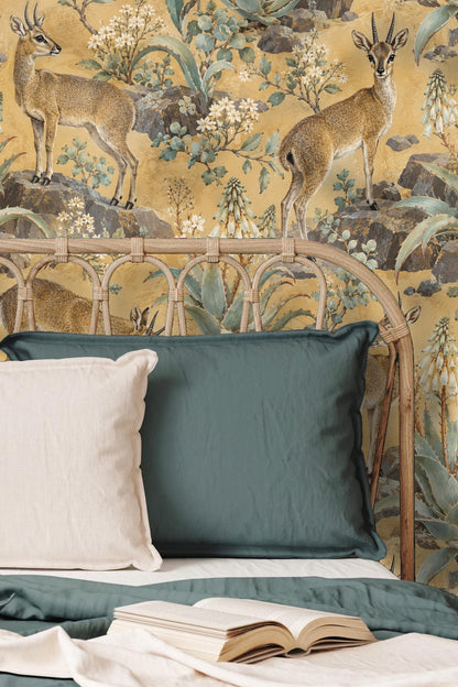 Pattern repetition showing klipspringers and distinct botanical flora