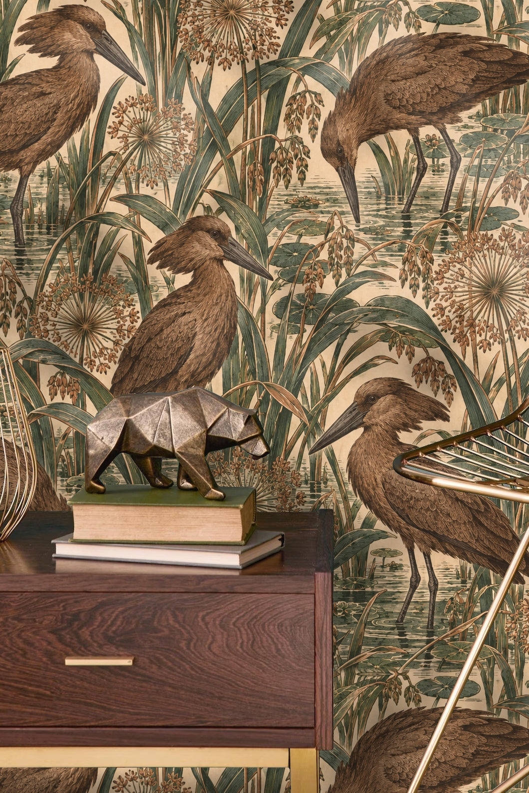 Close-up of water plants and ripples within the wallpaper design