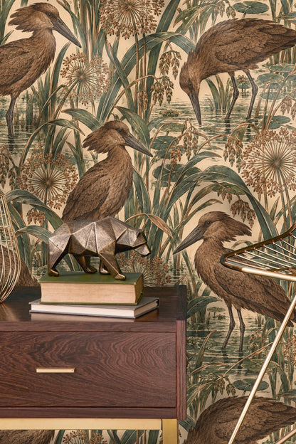 Close-up of water plants and ripples within the wallpaper design