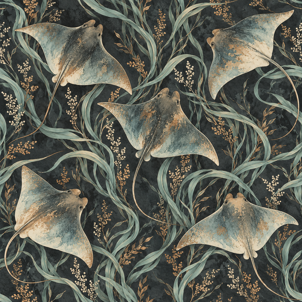 Inviting marine-themed wallpaper creating a calm and artistic ambiance
