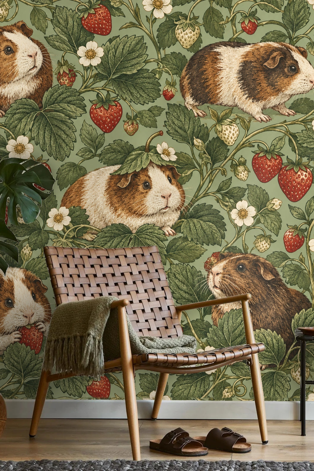 Whimsical rodents interacting with strawberry plants