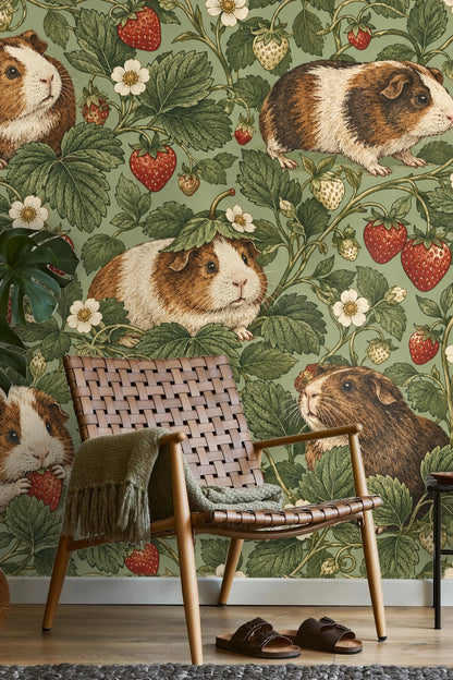 Whimsical rodents interacting with strawberry plants