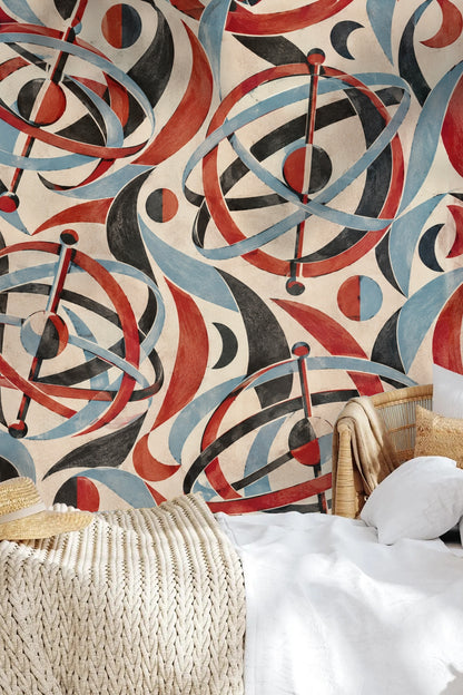 Madder Gyroscope Garden wallpaper shown in an interior setting