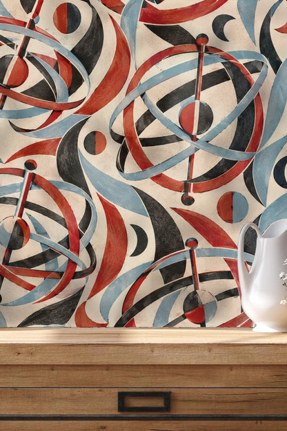Madder Gyroscope Garden wallpaper shown in an interior setting