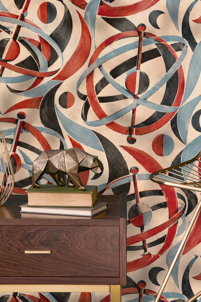 Madder Gyroscope Garden wallpaper shown in an interior setting