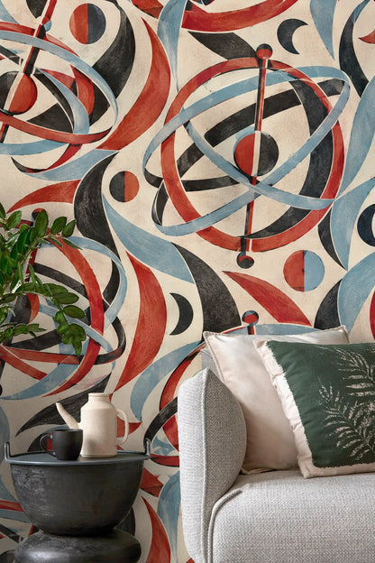 Madder Gyroscope Garden wallpaper shown in an interior setting