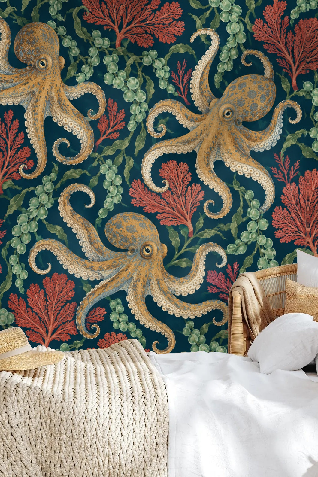 Octopus Tide Wallpaper wallpaper shown in an interior setting