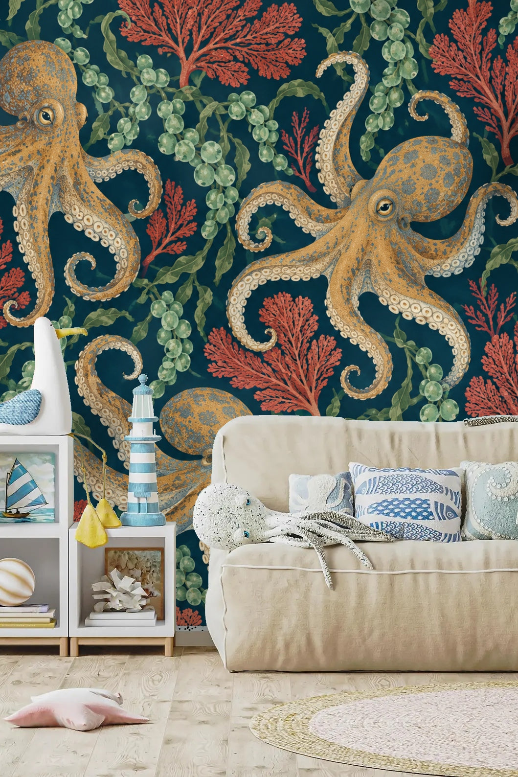 Octopus Tide Wallpaper wallpaper shown in an interior setting