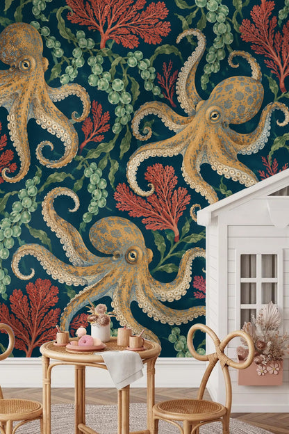 Octopus Tide Wallpaper wallpaper shown in an interior setting
