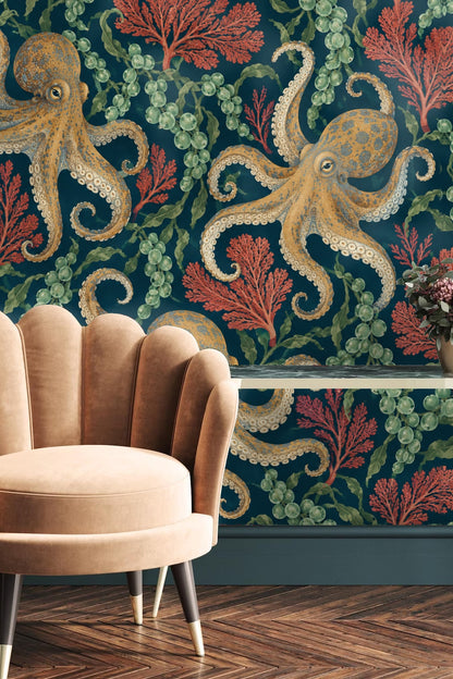 Octopus Tide Wallpaper wallpaper shown in an interior setting
