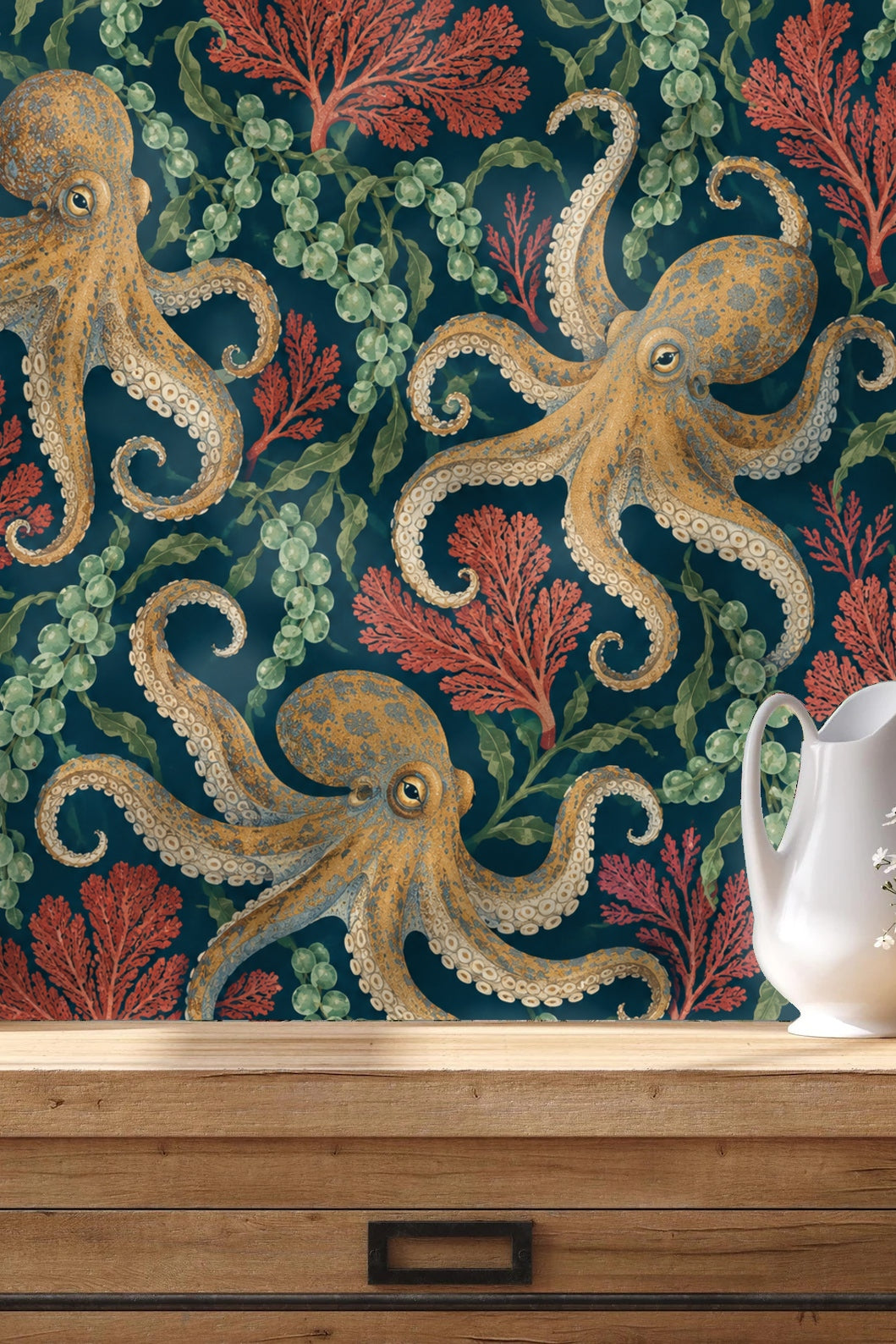 Octopus Tide Wallpaper wallpaper shown in an interior setting
