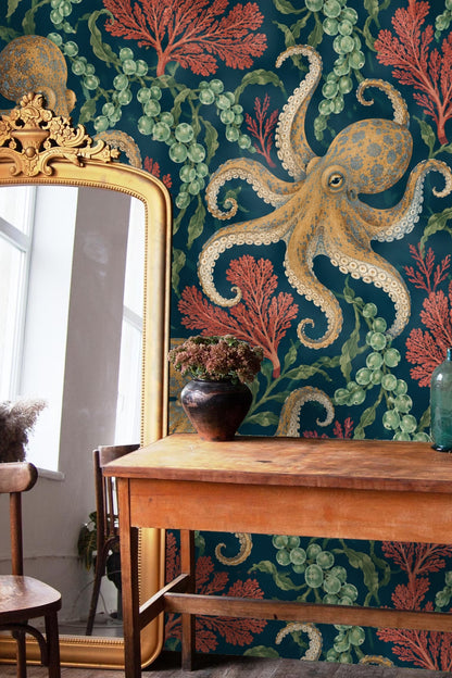 Octopus Tide Wallpaper wallpaper shown in an interior setting
