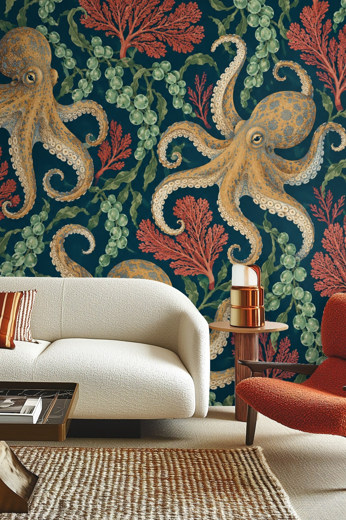 Octopus Tide Wallpaper wallpaper shown in an interior setting