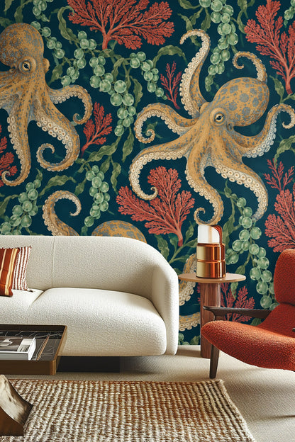 Octopus Tide Wallpaper wallpaper shown in an interior setting