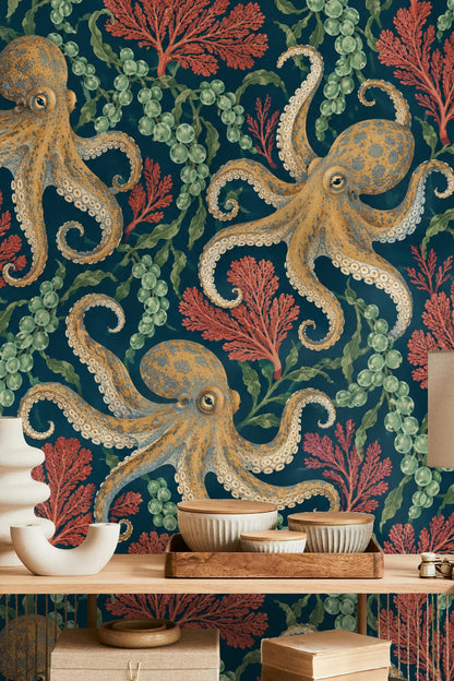 Octopus Tide Wallpaper wallpaper shown in an interior setting