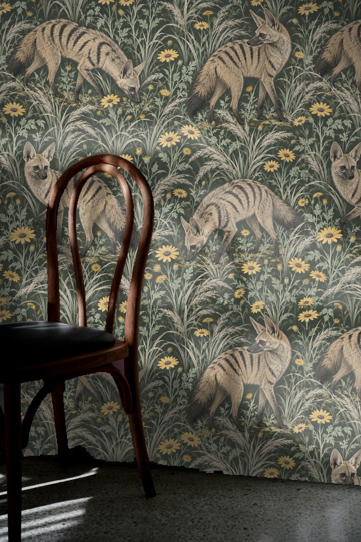 Grassy meadow with soft yellow flower heads in wallpaper design
