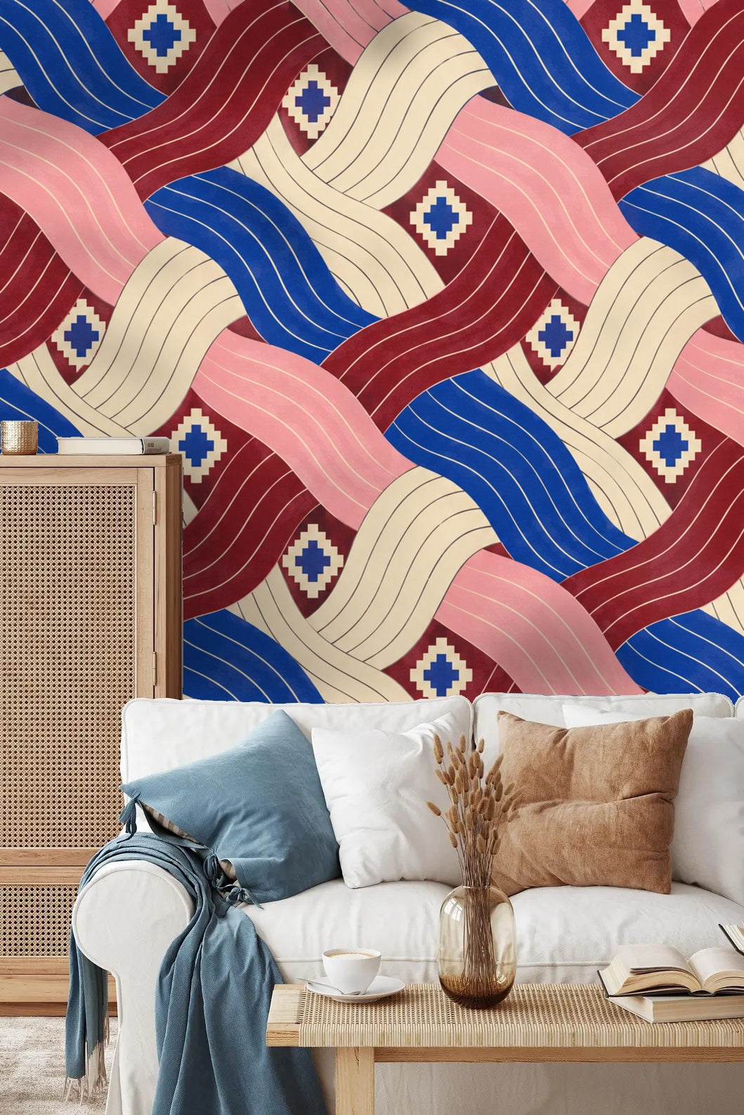 Cobalt Pleated Current wallpaper shown in an interior setting