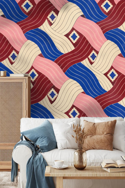Cobalt Pleated Current wallpaper shown in an interior setting