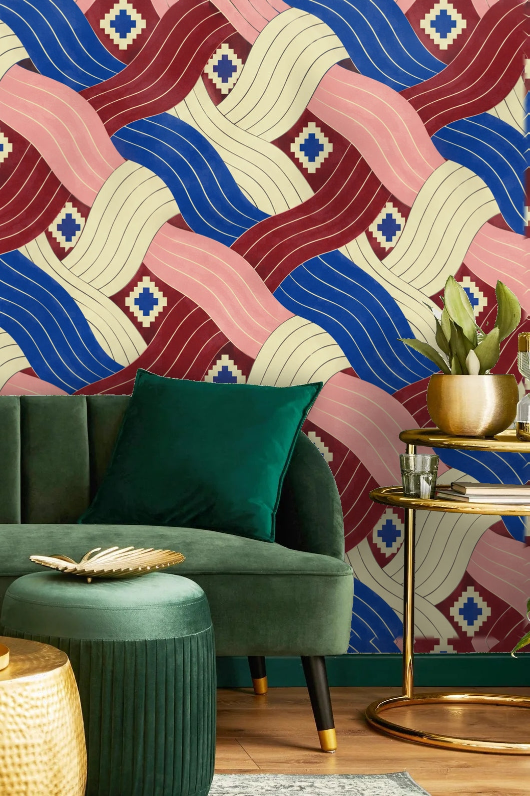 Cobalt Pleated Current wallpaper shown in an interior setting