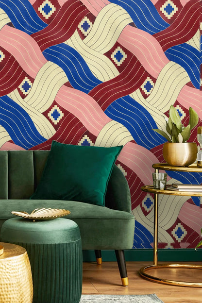 Cobalt Pleated Current wallpaper shown in an interior setting