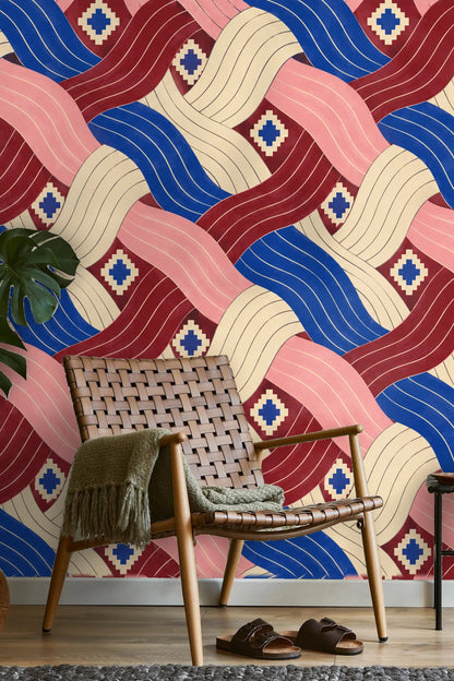Cobalt Pleated Current wallpaper shown in an interior setting