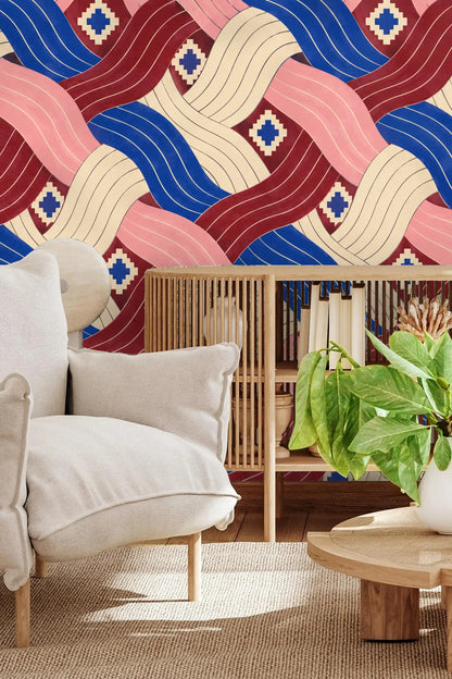 Cobalt Pleated Current wallpaper shown in an interior setting