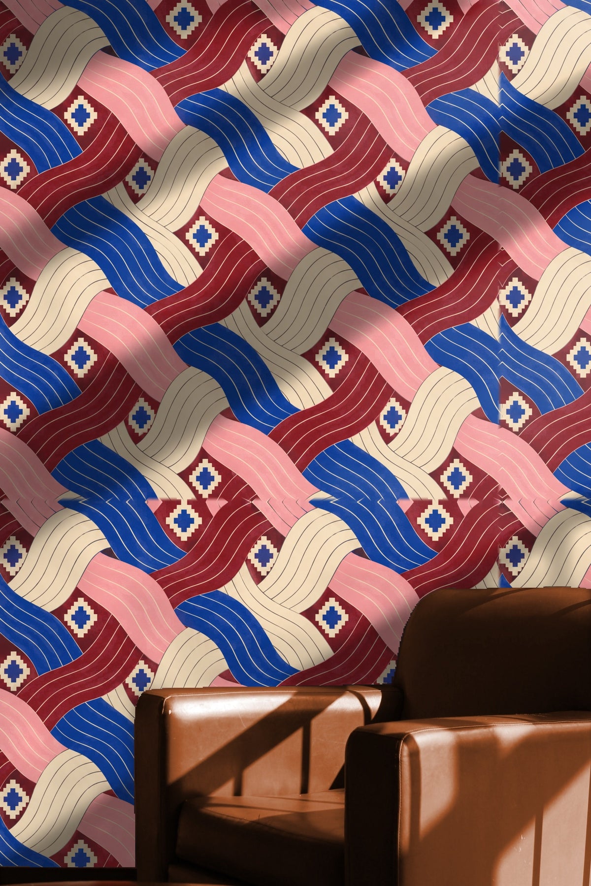 Cobalt Pleated Current wallpaper shown in an interior setting