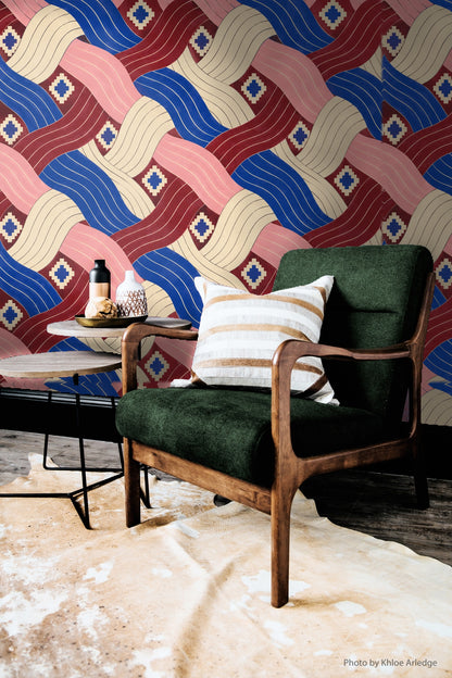 Cobalt Pleated Current wallpaper shown in an interior setting