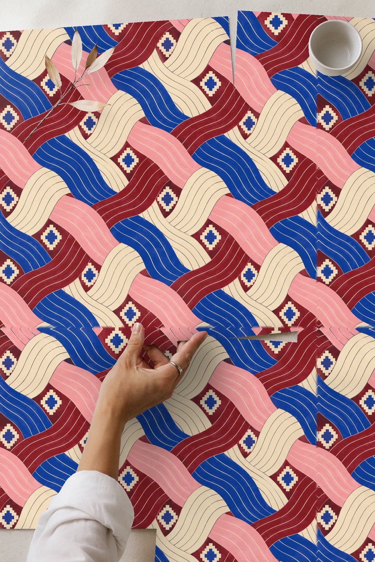 Cobalt Pleated Current wallpaper shown in an interior setting