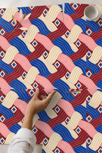 Cobalt Pleated Current wallpaper shown in an interior setting