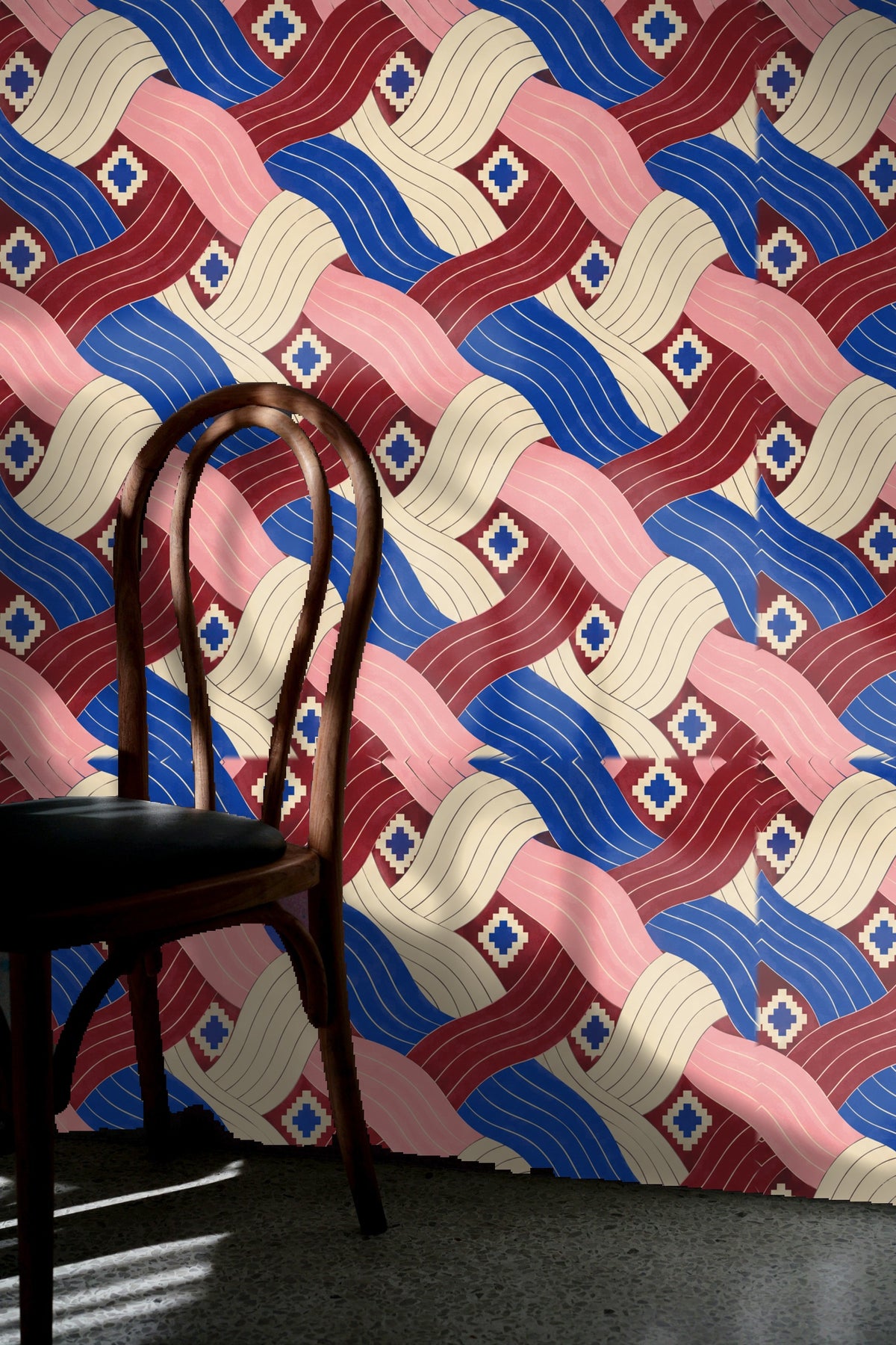 Cobalt Pleated Current wallpaper shown in an interior setting