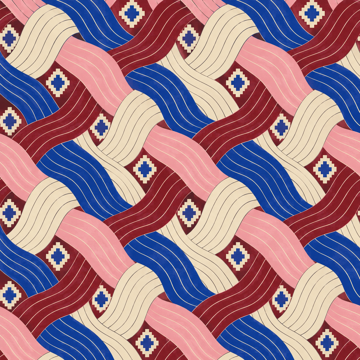 Cobalt Pleated Current wallpaper shown in an interior setting