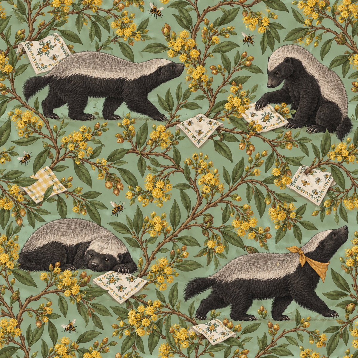 Honey badger’s detailed fur texture and attentive gaze