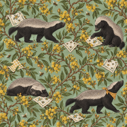 Honey badger’s detailed fur texture and attentive gaze