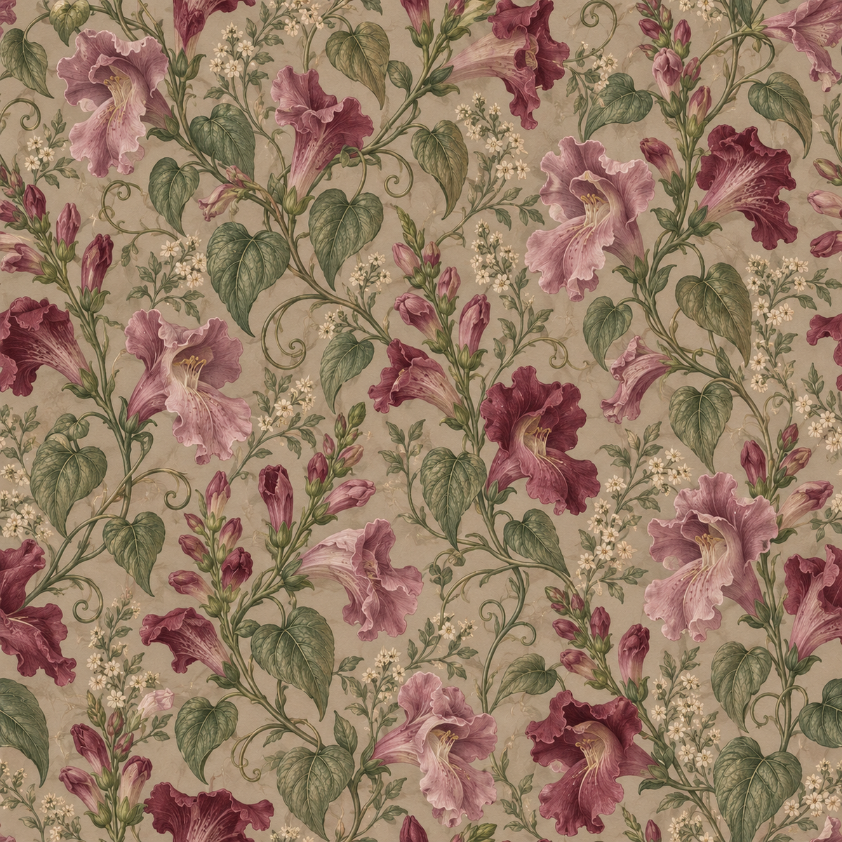 Interior wall showcasing vintage style rose scroll wallpaper