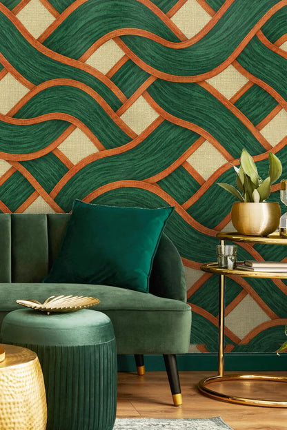 Wallpaper pattern highlighting the organic flowing shapes contrasted with geometric lattice openings.