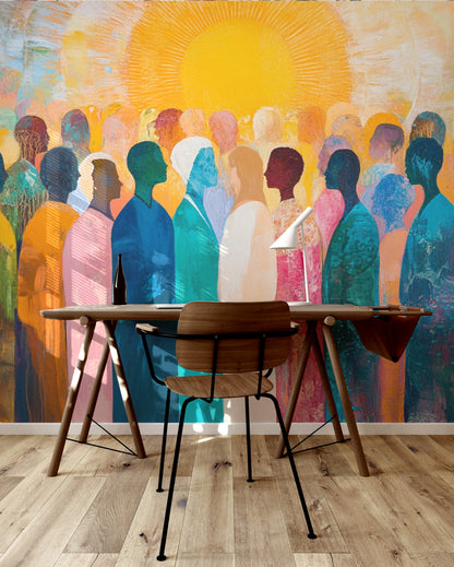 Une foule harmonieuse et ensoleillée