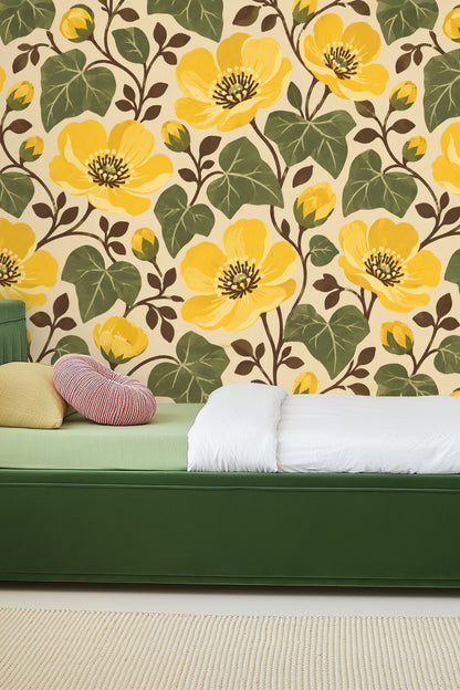 Overlapping leaves and flowers with painterly shading