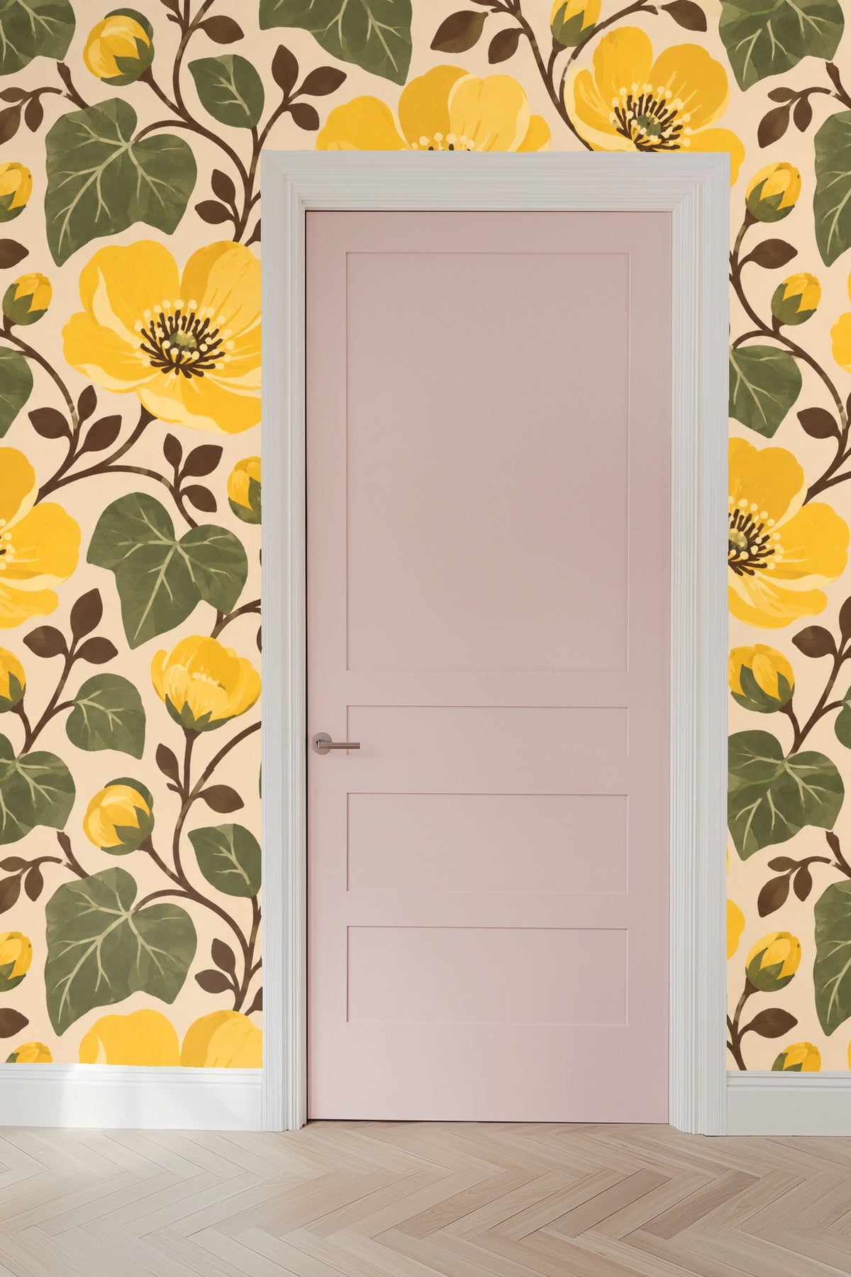 Vertical repeat detail of wallpaper pattern showing rhythm and scale